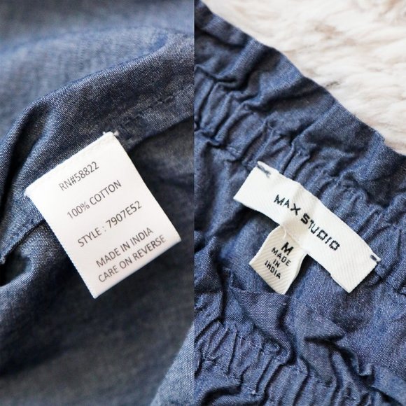 Max Studio 100% Cotton Floral Embroidered Off Shoulder Denim Chambray Dress M - Picture 14 of 15